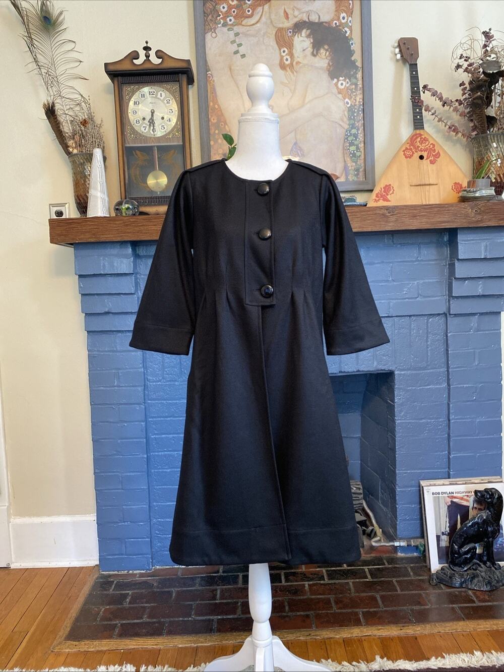 Diane von Furstenberg 6 Small Black Button Long Candelaria Dress Coat WOOL